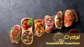  Presentation with tapas wine - Colorful presentation theme enhanced with spanish tapas appetizers italian antipasti backdrop and a tawny brown colored foreground