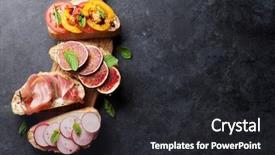  Presentation with appetizers - Slide deck having spanish tapas appetizers italian antipasti background and a dark gray colored foreground