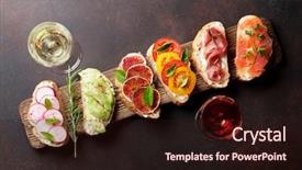  Presentation with tapas wine - Audience pleasing PPT theme consisting of spanish tapas appetizers italian antipasti backdrop and a wine colored foreground