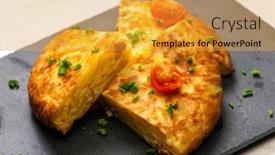  Presentation with tortilla - Colorful presentation theme enhanced with spanish-tortilla-with-tomatoes backdrop and a gold colored foreground