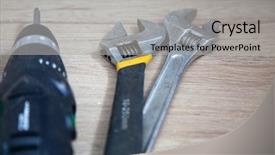  Presentation with wooden - PPT theme featuring spanners and screwdriver on wooden background and a light gray colored foreground