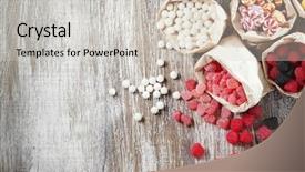  Presentation with sweet sixteen - Colorful presentation design enhanced with sparc - many assorted sweet sugar candies backdrop and a light gray colored foreground