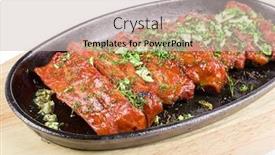  Presentation with ribs - Audience pleasing slides consisting of spare ribs and greens closeup for dinner at pan isolated on a white backdrop and a soft green colored foreground