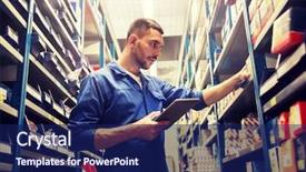  Presentation with computer repair - Beautiful PPT layouts featuring spares at workshop or warehouse backdrop and a navy blue colored foreground