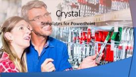  Presentation with hardware - Presentation design enhanced with spares sales - employee of hardware store helping background and a  colored foreground
