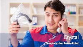  Presentation with working - Amazing slide deck having spares sales - worker in uniform working backdrop and a ocean colored foreground