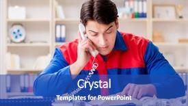  Presentation with project - Slide set featuring spares sales - worker in uniform working background and a cobalt blue colored foreground