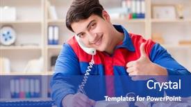  Presentation with scope of the exercise project - PPT theme featuring spares sales - worker in uniform working background and a ocean colored foreground