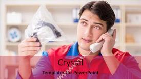  Presentation with project - Slide set consisting of spares sales - worker in uniform working background and a  colored foreground