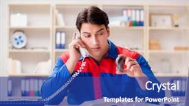  Presentation with project - PPT theme with spares sales - worker in uniform working background and a ocean colored foreground