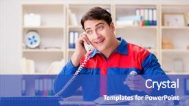  Presentation with petrol storage project - Amazing PPT theme having spares sales - worker in uniform working backdrop and a  colored foreground