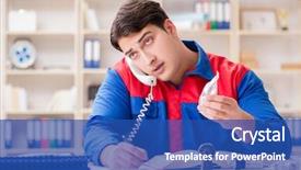  Presentation with erasmus project - Audience pleasing slide deck consisting of spares sales - worker in uniform working backdrop and a  colored foreground