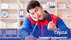  Presentation with scope of the exercise project - Slide set with spares sales - worker in uniform working background and a ocean colored foreground