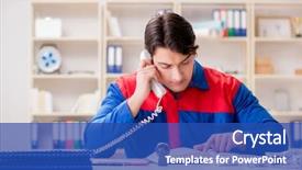  Presentation with project - Cool new theme with spares sales - worker in uniform working backdrop and a ocean colored foreground