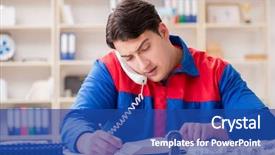  Presentation with project - Audience pleasing presentation theme consisting of spares sales - worker in uniform working backdrop and a  colored foreground