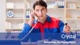  Presentation with coding project - PPT theme with spares sales - worker in uniform working background and a  colored foreground