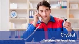  Presentation with project - Colorful theme enhanced with spares sales - worker in uniform working backdrop and a  colored foreground