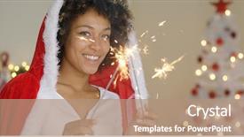  Presentation with friendly - Beautiful presentation theme featuring sparkels - cute friendly young woman celebrating backdrop and a  colored foreground