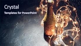  Presentation with champagne - Beautiful presentation theme featuring sparkels - picture of golden champagne bottle backdrop and a navy blue colored foreground