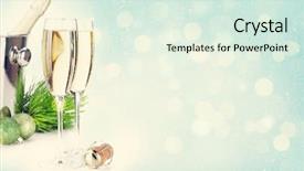  Presentation with sparkling wine - Slide deck consisting of sparkling wine - champagne glasses and baubles background and a sky blue colored foreground