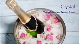  Presentation with ice frozen - Slide deck featuring sparkling wine - frozen rose flowers in ice background and a  colored foreground