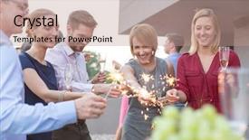  Presentation with group - Amazing slides having sparkling wine - group of attractive business colleagues backdrop and a coral colored foreground