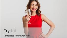  Presentation with looking glass - Theme featuring sparkling wine - portrait of gorgeous woman background and a light gray colored foreground