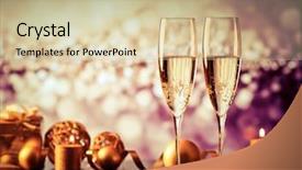  Presentation with sparkling wine - PPT theme featuring sparkling wine - two champagne glasses against holiday background and a soft green colored foreground