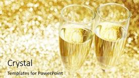  Presentation with two glasses of champagne - Presentation theme enhanced with sparkling wine - two champagne glasses on golden background and a  colored foreground