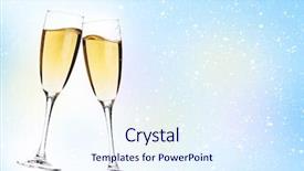  Presentation with copy space - Colorful slide set enhanced with sparkling wine - two champagne glasses over christmas backdrop and a sky blue colored foreground