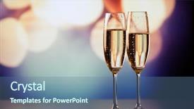  Presentation with two glasses of champagne - Amazing PPT theme having sparkling wine - two champagne glasses ready backdrop and a ocean colored foreground