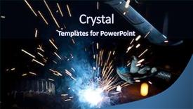  Presentation with manufacturing - Slide deck featuring sparks construction and manufacturing theme background and a navy blue colored foreground