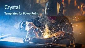  Presentation with steel construction - Colorful presentation enhanced with sparks construction and manufacturing theme backdrop and a ocean colored foreground