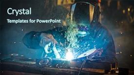  Presentation with steel construction - Colorful presentation theme enhanced with sparks construction and manufacturing theme backdrop and a tawny brown colored foreground
