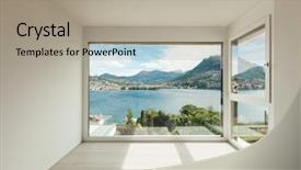  Presentation with house window - Cool new PPT layouts with sparse - beautiful modern house empty room backdrop and a mint green colored foreground