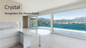  Presentation with house window - PPT theme consisting of sparse - beautiful modern house wide kitchen background and a light gray colored foreground