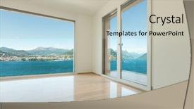  Presentation with house window frame - PPT layouts featuring sparse - modern house empty room background and a mint green colored foreground