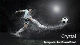  Presentation with gravity rain blue water drop splash - Cool new slide deck with sparse - splash of drops around football backdrop and a dark gray colored foreground