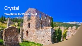  Presentation with archaeology - Beautiful PPT theme featuring sparta - ruins of old town backdrop and a cobalt blue colored foreground