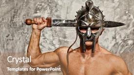  Presentation with gladiator - Presentation theme enhanced with spartan - gladiator with muscular body background and a coral colored foreground