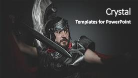  Presentation with armor - Beautiful slides featuring spartan - hero praetorian roman legionary backdrop and a dark gray colored foreground