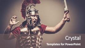  Presentation with war - Audience pleasing PPT theme consisting of spartan - legionary soldier ready backdrop and a gray colored foreground
