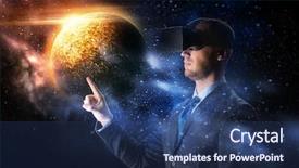  Presentation with augmented reality - Presentation enhanced with spatial perception - 3d technology virtual reality cyberspace background and a ocean colored foreground