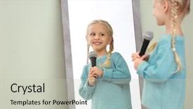  Presentation with perception - Colorful slide set enhanced with spatial perception - cute little girl with microphone backdrop and a light gray colored foreground