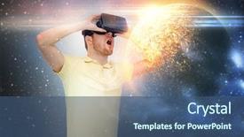  Presentation with augmented reality - Theme consisting of spatial perception - technology augmented reality and people background and a ocean colored foreground