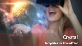  Presentation with augmented reality - Colorful slide deck enhanced with spatial perception - technology augmented reality and people backdrop and a tawny brown colored foreground