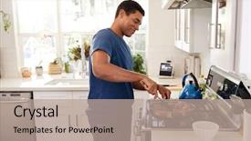  Presentation with pan african - Slides featuring spatula and frying pan side background and a coral colored foreground