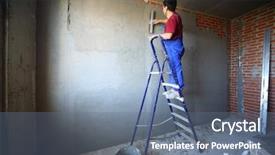  Presentation with worker - Presentation design consisting of spatula on a ladder make background and a ocean colored foreground
