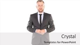  Presentation with middle ages portrait - Colorful PPT layouts enhanced with speach - portrait of middle-aged businessman backdrop and a  colored foreground