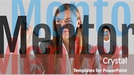  Presentation with mentor - Beautiful theme featuring speach - young businesswoman writing mentor backdrop and a tawny brown colored foreground